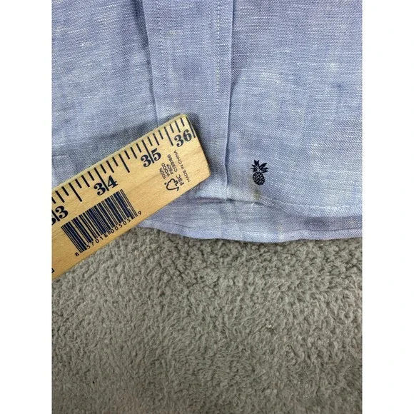 Brooks Brothers Shirt Mens Medium Blue Regent Fit Linen All Over Print Resort